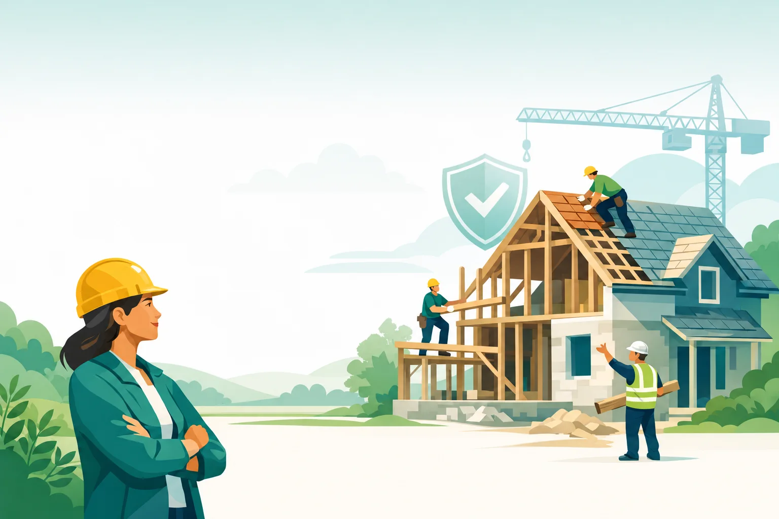 Illustration d’une maison en construction accompagnée par des professionnels